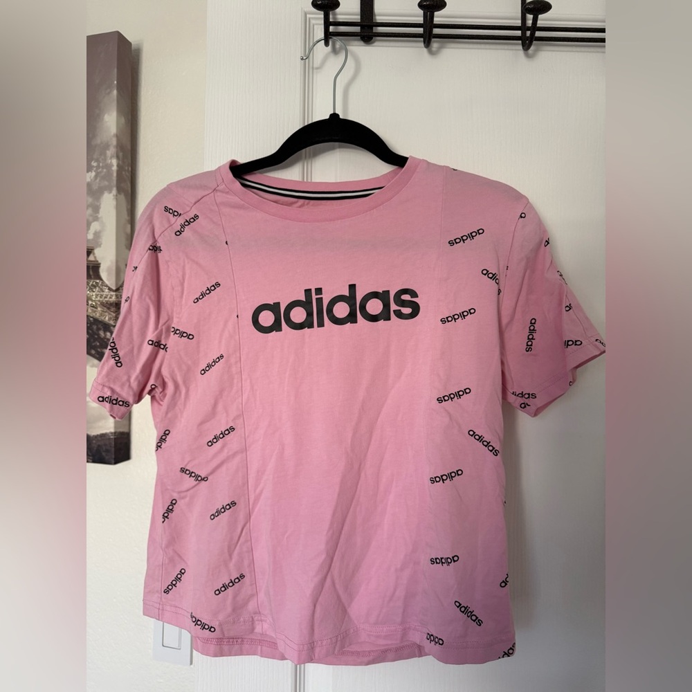 adidas Pink Tee with Black Logo Pattern